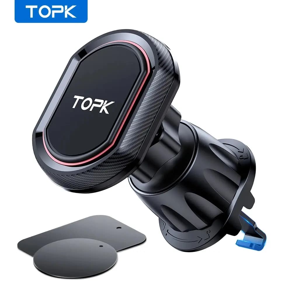 TOPK Supporto per telefono magnetico per auto, supporto per telefono cellulare magnetico super resistente N52 aggiornato per presa d'aria per auto compatibile con tutti i telefoni