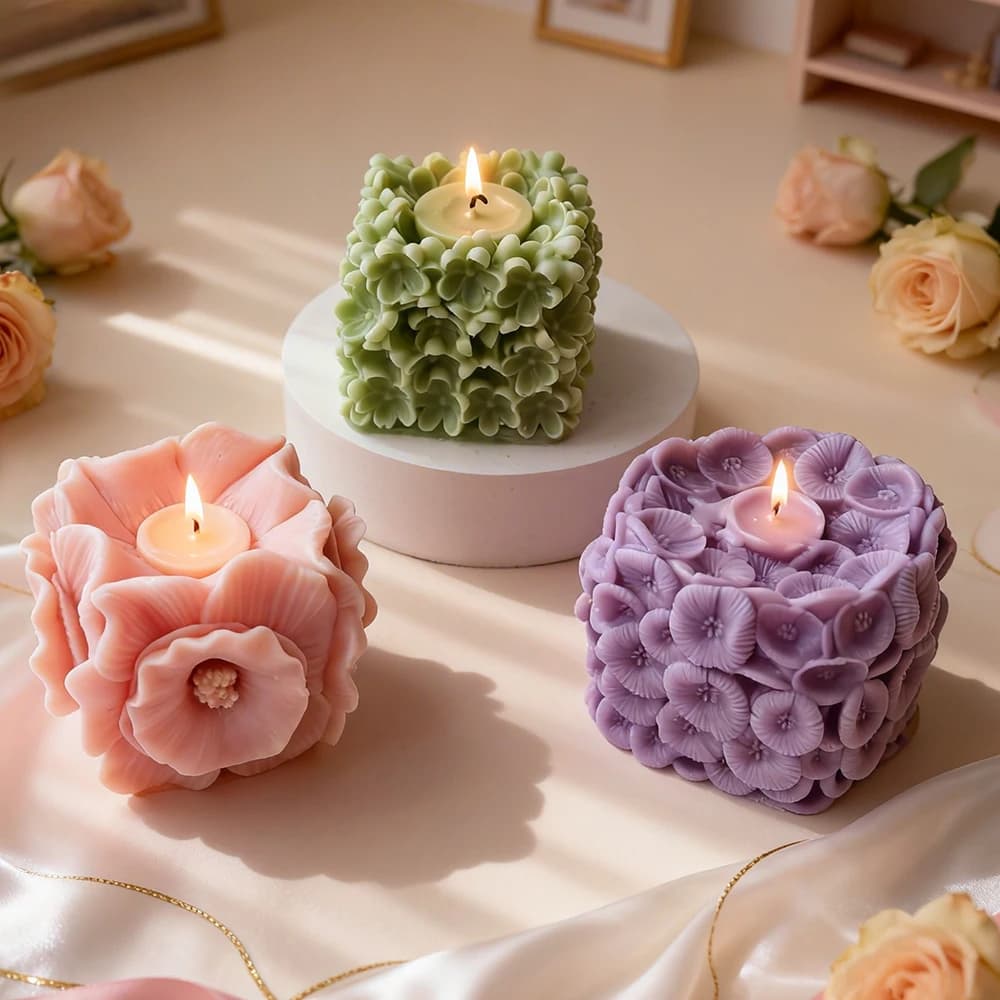 Stampo in Silicone per Candele con Rilievo Floreale Geometrico, Stampi per Resina Epossidica e Gesso Fatti a Mano, Accessori per la Creazione di Candele Profumate
