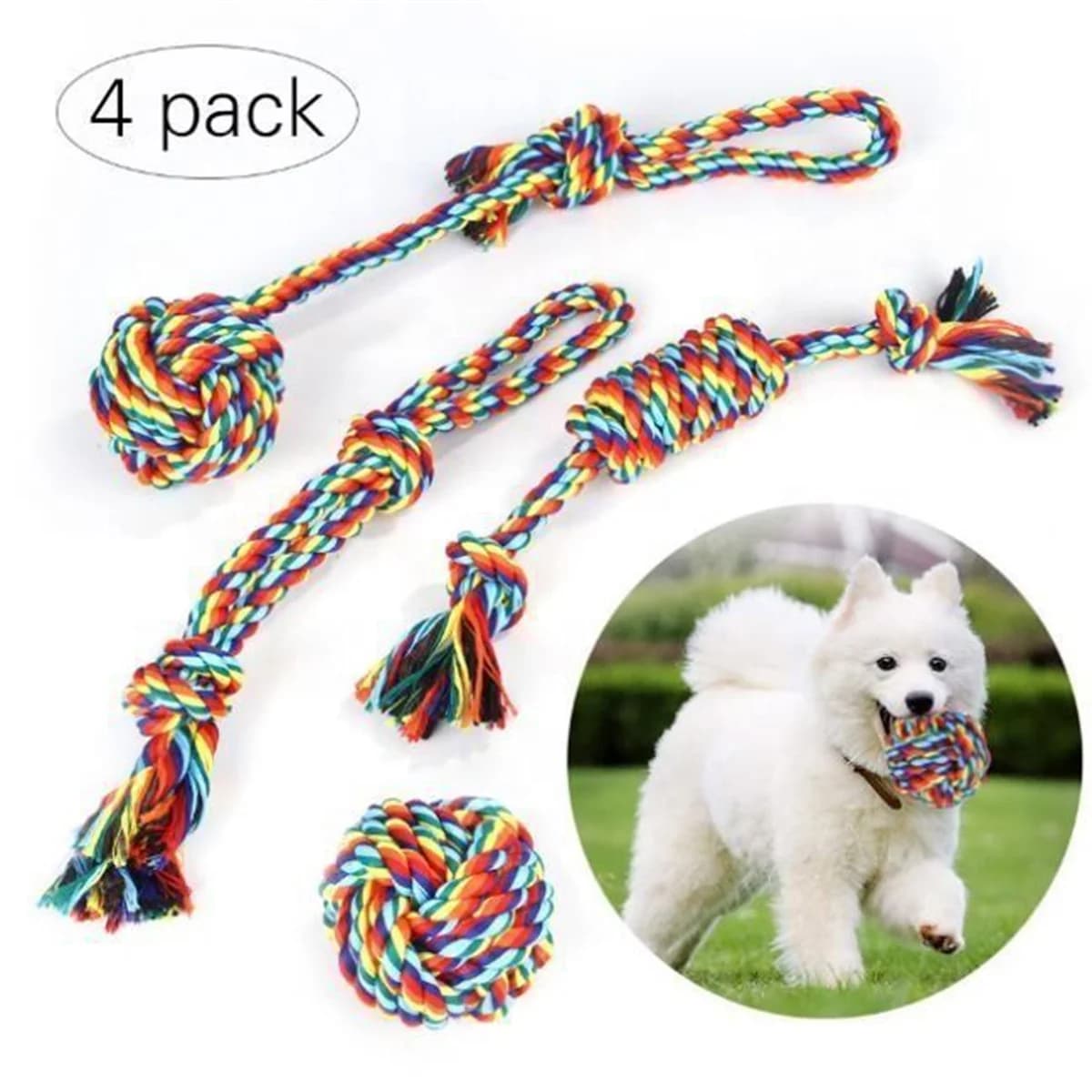 Hand-resistant hand-drawing rings set with cotton rope knot for pets, large and small, to relieve boredom, clean teeth, interactive dog bite