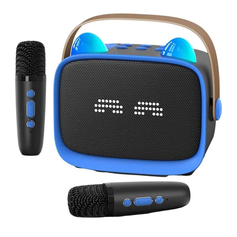 Altoparlante Bluetooth Portatile ABZW, Mini Macchina per Karaoke Wireless con 2 Microfoni, Dispositivo per Canto Familiare Blu