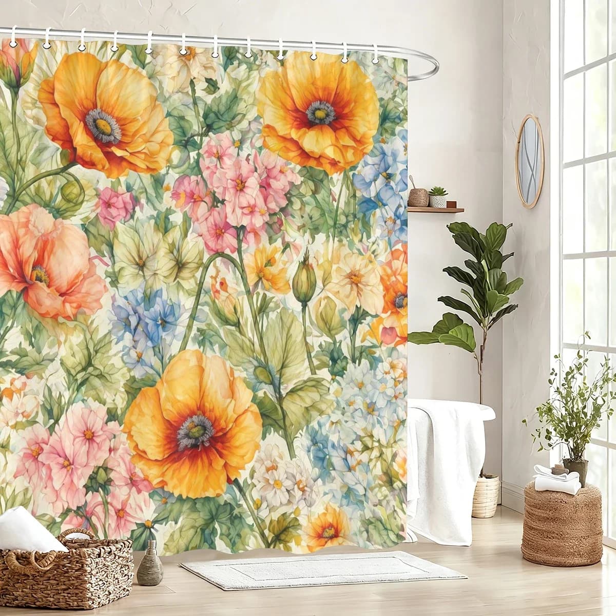 Vibrant Patterned Polyester Bathtub Curtain - Stylish Printed Shower Curtain for Bathroom Decor, Chic Bathtub Partition Curtain