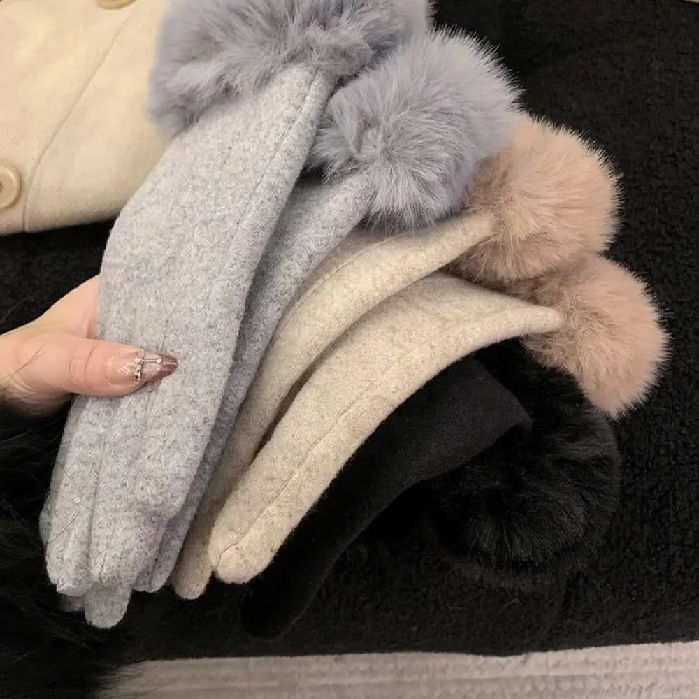 Luxury Women Winter Wool Gloves Touch Screen Warm Thickened Lining Elegant Style Driving Cycling Outdoor Essential Mittens