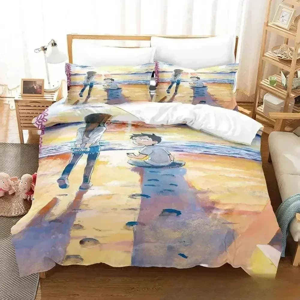 Stuzzicare Master Takagi-san Set biancheria da letto Singolo Doppio Completo Queen King Size Set letto per bambini per adulti Set copripiumino per camera da letto 3D Anime Letto