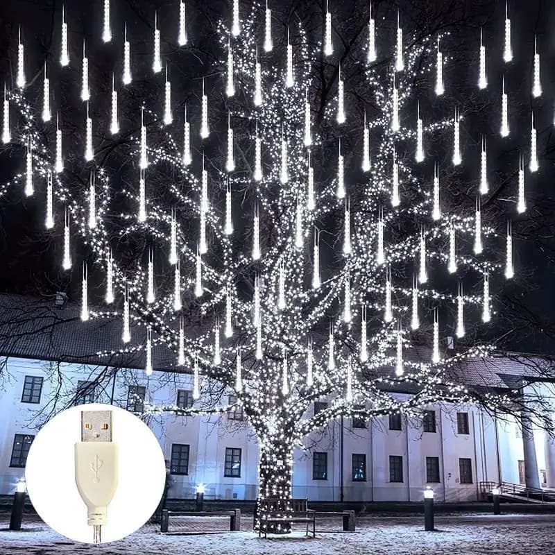 Spina USB Luci della stringa della pioggia di meteoriti 8 tubi Fata LED Luci di Natale Decor Matrimonio Capodanno Compleanno Arredamento della stanza Estetica
