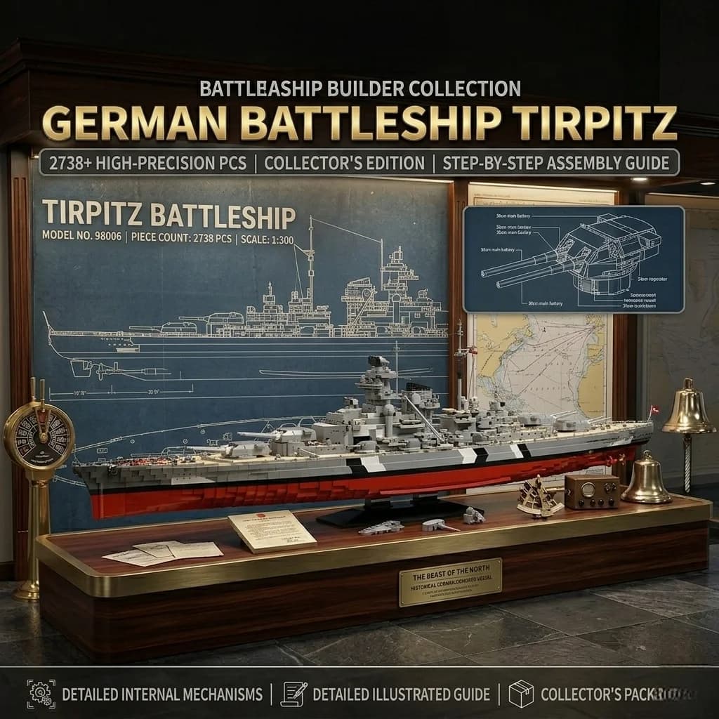Blocchi da Costruzione MOC Tirpitz Seconda Guerra Mondiale, 2738 Pezzi, Modellino di Nave Militare, Giocattolo da Collezione per Ragazzi e Adulti, Regalo di Natale