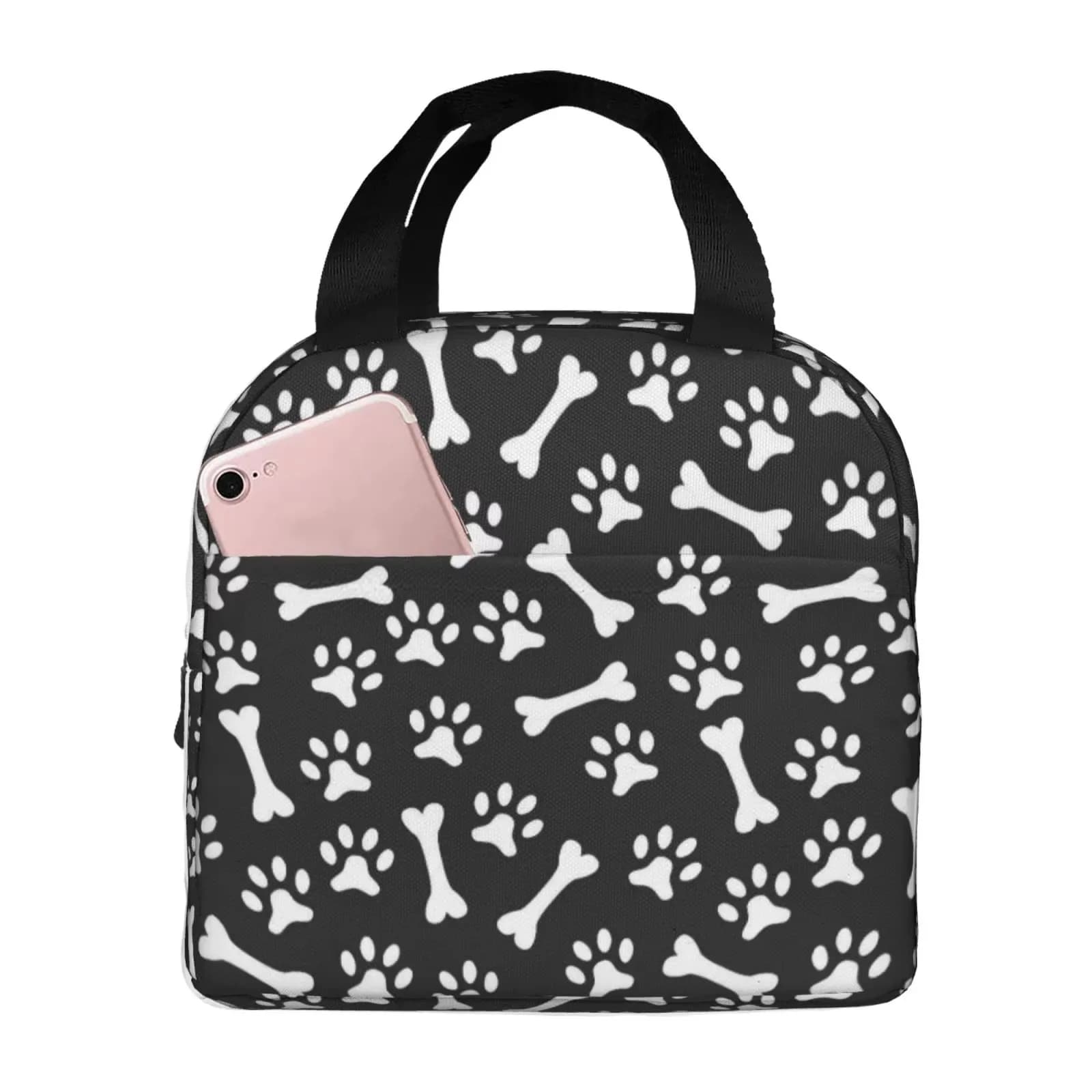 Dog Paw Print Lunch Bag Insulated Cooler Tote Reusable Canvas Thermal Food Container for Women Children Picnic Travel