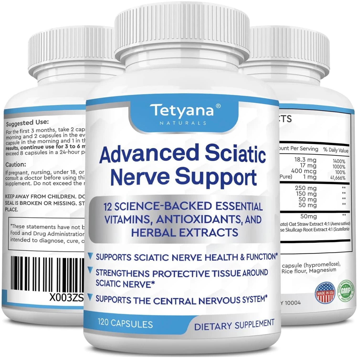 Supplement for the Nervi Relief: Alpha Lipoic Acid and Vitamins - 12 in 1 for Sciatica - 120 Capsules