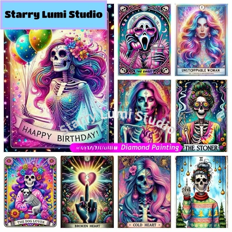 Kit Pittura Diamante Teschio Donna Stile Tarocchi, Mosaico Gotico Sugar Skull Ragazza, Punto Croce Fatto a Mano, Regalo, Decorazione Casa
