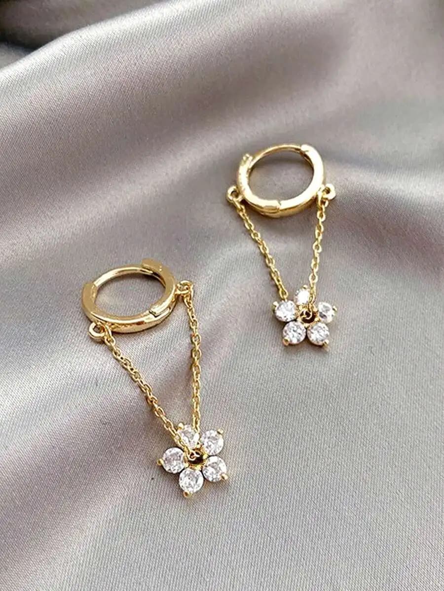 1 paio di delicati orecchini a catena a forma di fiore, alla moda, dolci e semplici, per San Valentino