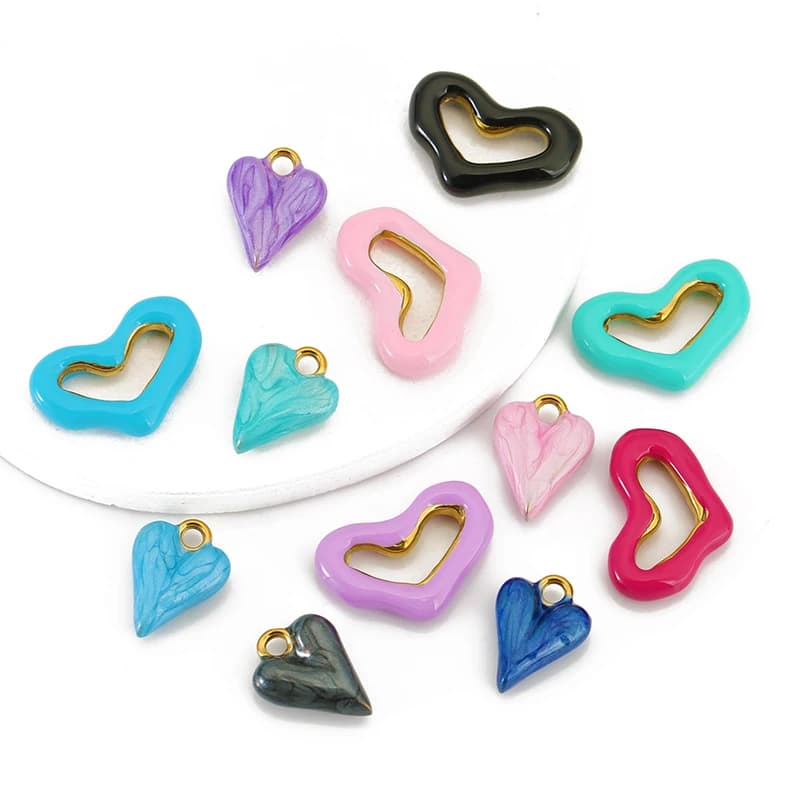 3pcs Stainless Steel Colorful Enamel Heart Charms Pendants for DIY Bracelets Jewelry Earrings Necklace Making Accessories