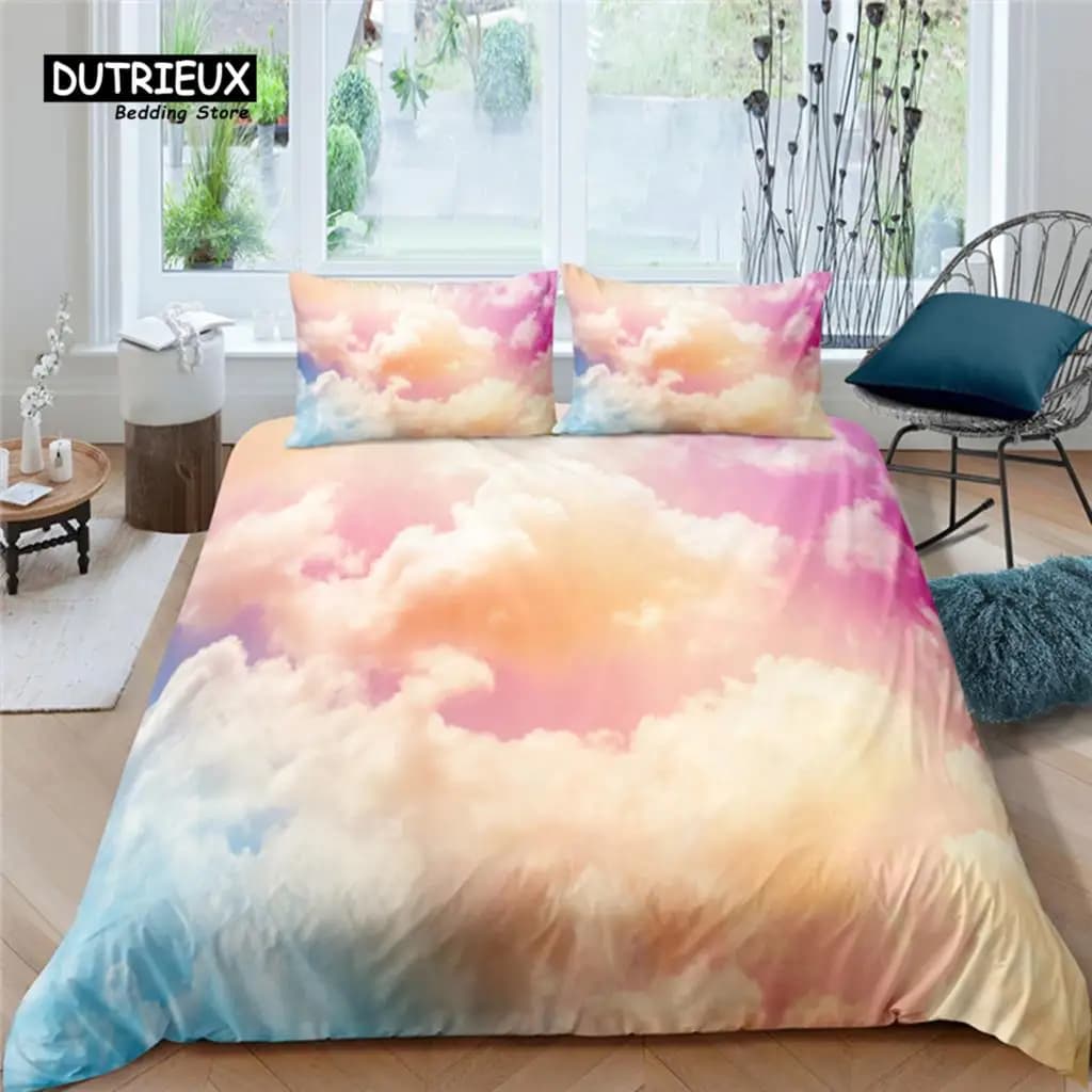 Home Living Lusso Nuvole Colorate Stampa 2/3 Pezzi Morbido Copripiumino Federa Queen e King Size Set Biancheria da Letto per Bambini EU/US/AU Size