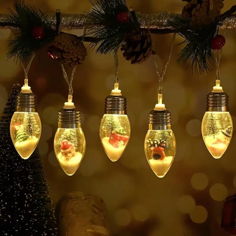 59.06inch 10 Lights, 3m 20 Lights Christmas Tree Santa Claus Snowman Bulb Decoration String Lights Battery Powered (No Plug)