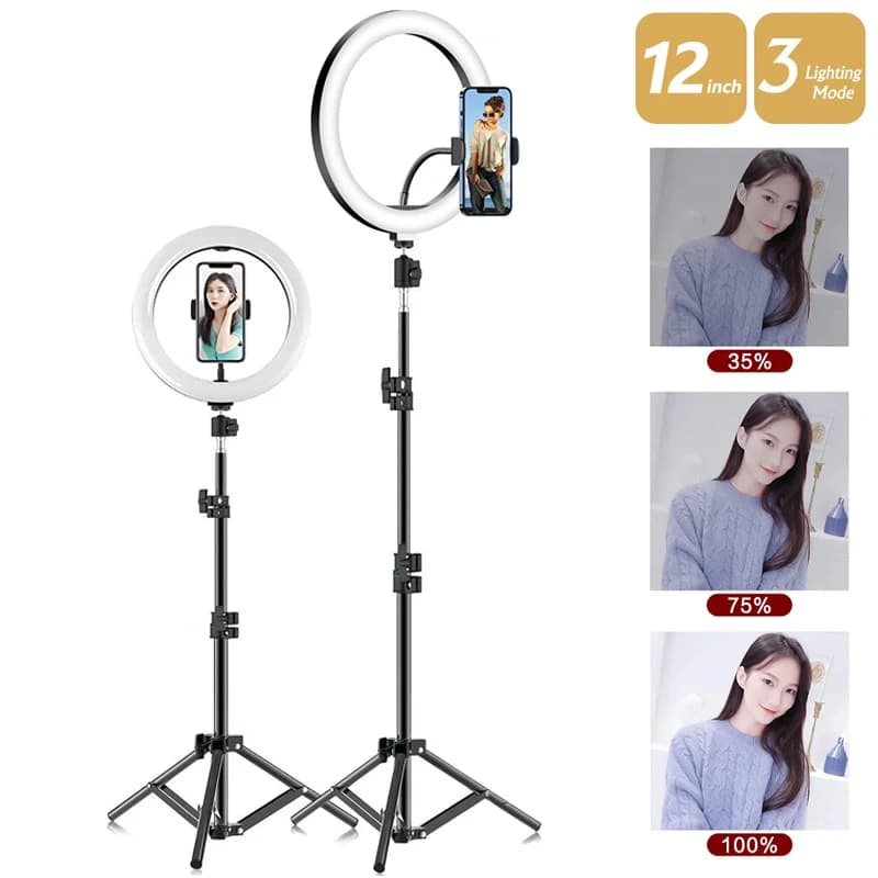 LED Round Lamps Dimmable Selfie USB Light Ring with Phone Support 50cm Tripod Holder for Photo Set for Make-up with Phone Video Light