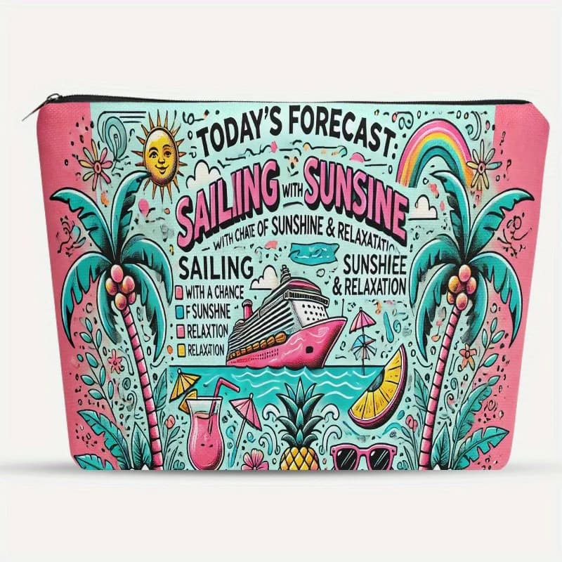 Borsa per il Trucco con Motivi di Viaggio e Vacanze, Pochette Multifunzionale con Cerniera per Donne, Perfetta Borsa da Viaggio con Cerniera, Regalo di Compleanno
