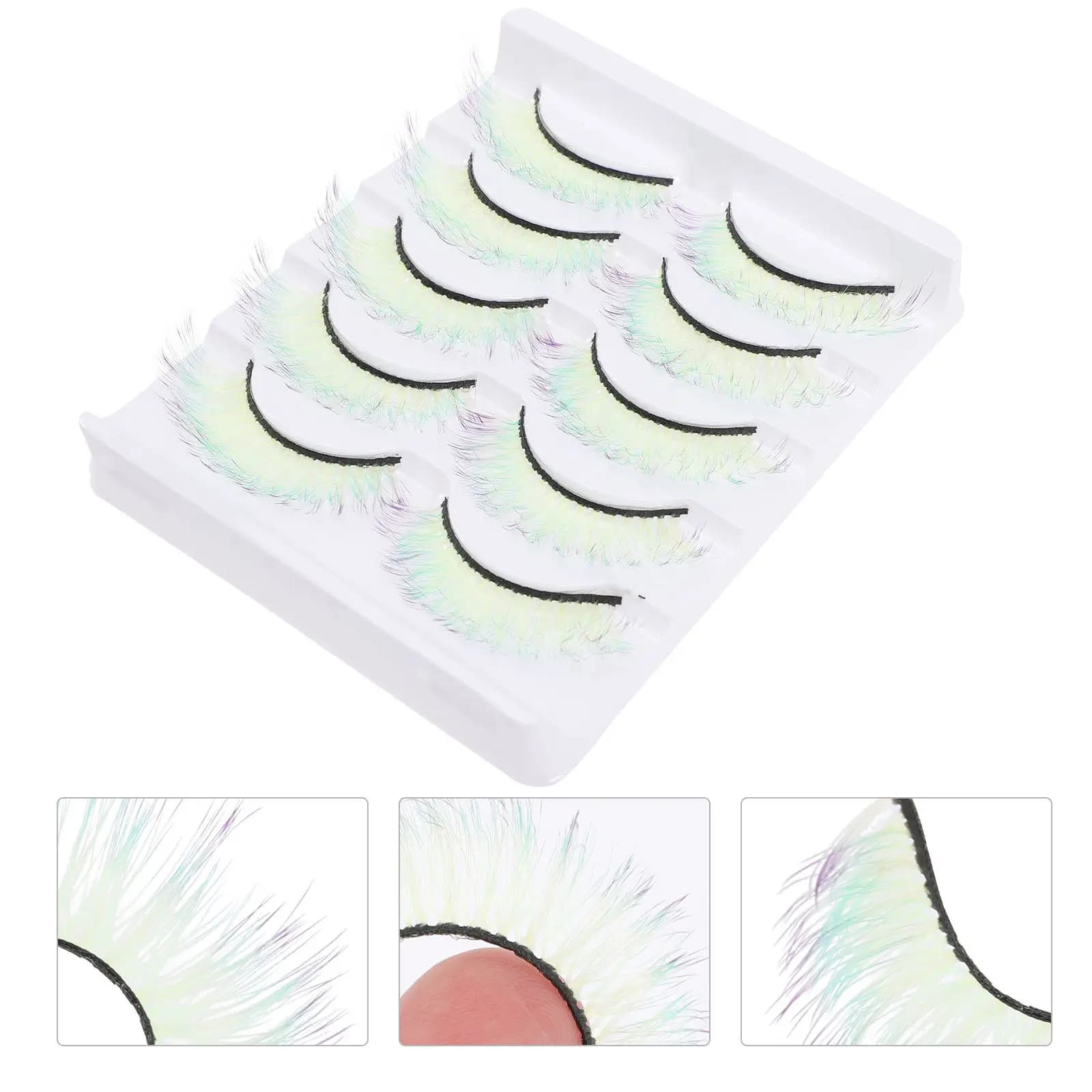 5 pairs of fluorescent fake eyelashes, colored makeup, natural looking eyelash extension for women, for parties, evenings and shopping