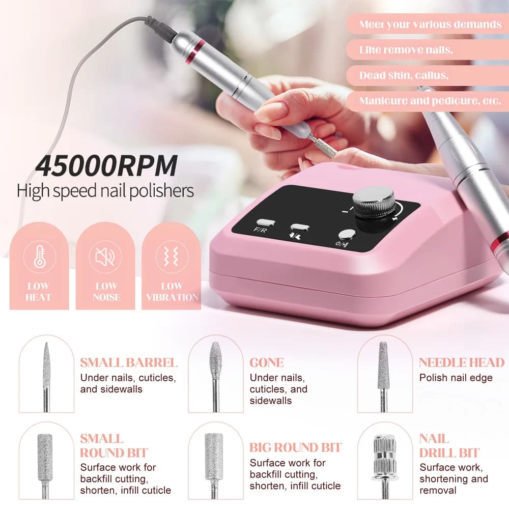 45000RPM Electric Nail Drill - Portable Rechargeable Nail File Gel Polish Remover Professional Manicure Machine