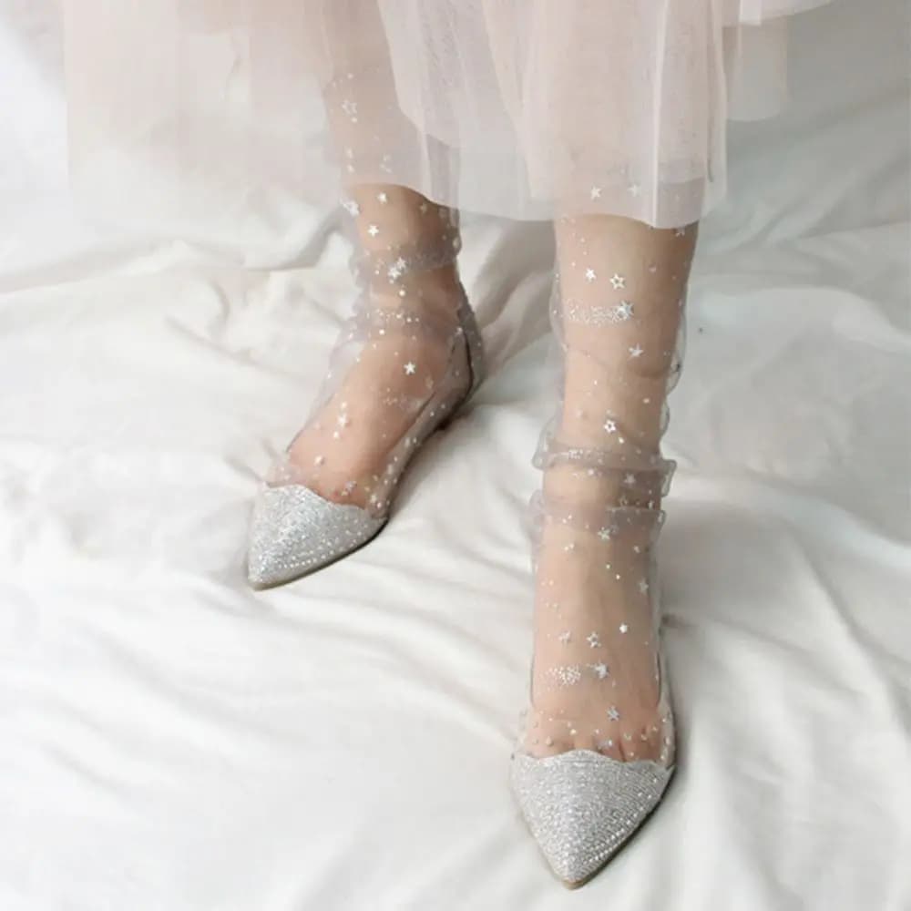 Candy Colors Spring Glitter Women Mesh Shiny Stars Fishnet Socks Hosiery Women Socks Transparent
