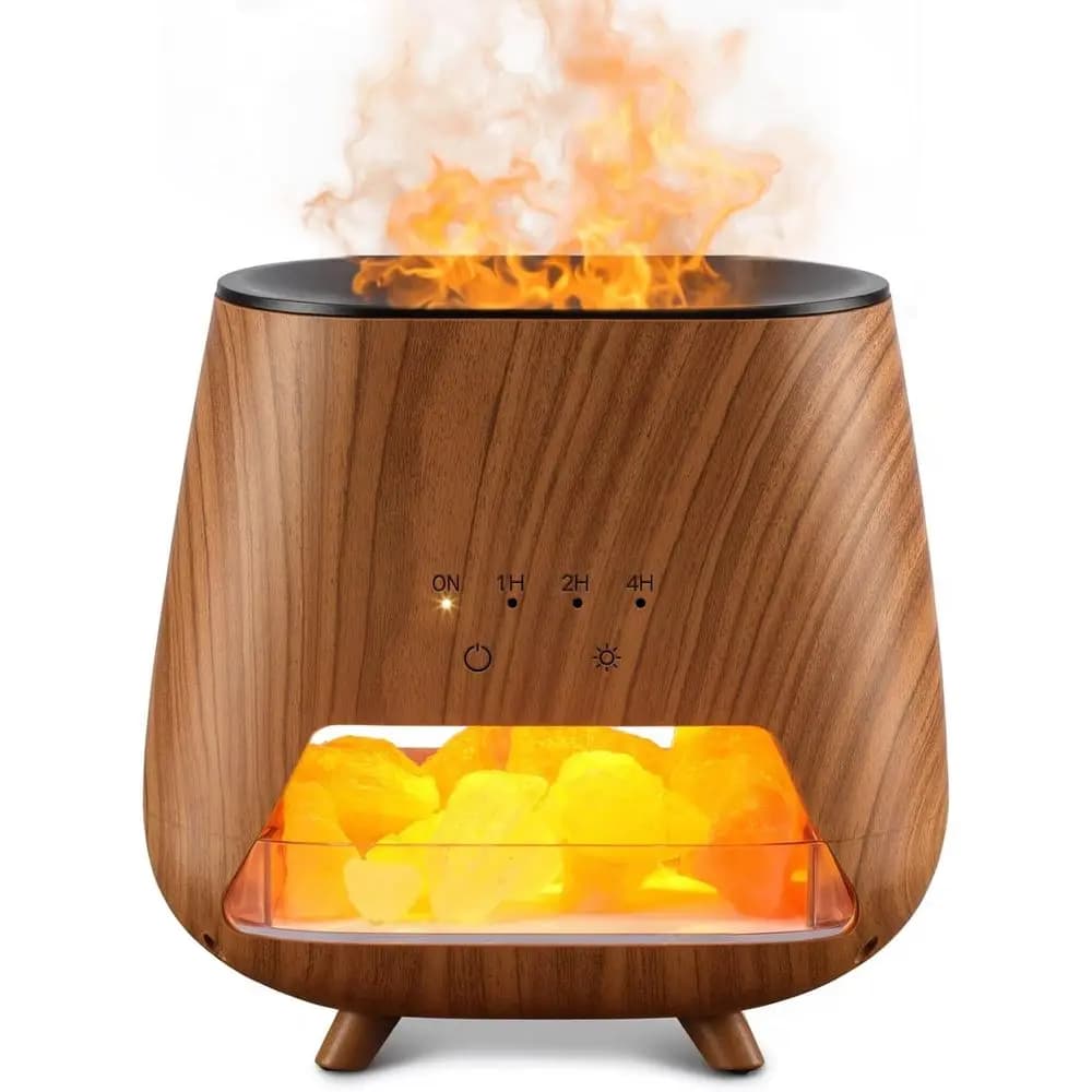 Diffusore di aromi da 200 ml con sale rosa dell'Himalaya, umidificatore a nebbia fredda con spegnimento automatico e luce notturna a LED a 9 colori per camera da letto