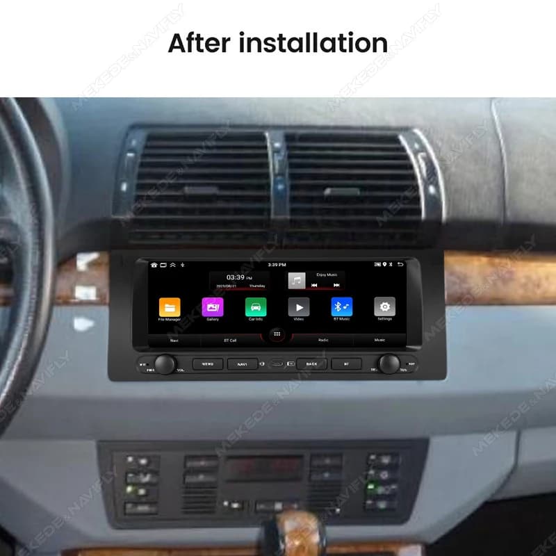 Autoradio Android 15 from 10,25 Inches for BMW Series 5 E39 X5 E53 M5 1996-2003 with CarPlay, GPS Navigation, Multimedia and Stereo FM