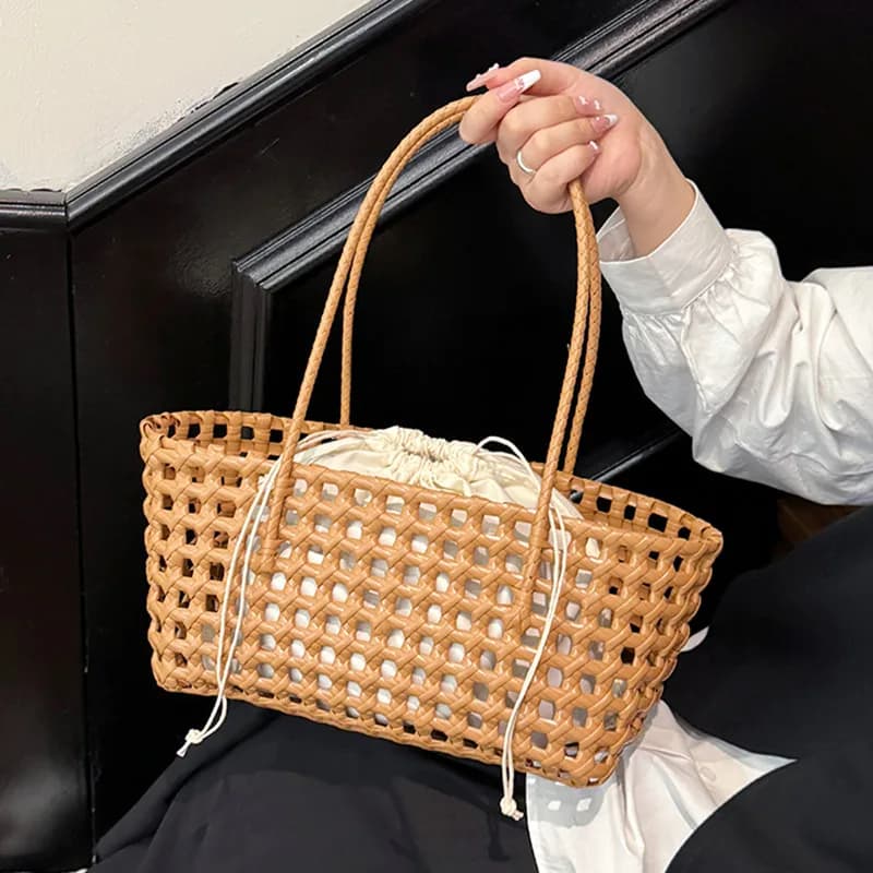 Borsa a tracolla da donna in paglia intrecciata, borsa da spiaggia estiva, borsa da viaggio, borsa a mano di design, borsa in rattan fatta a mano