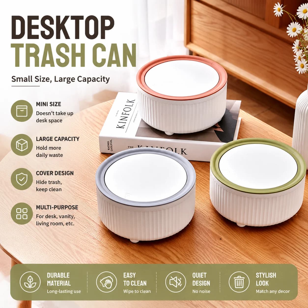 Desktop trash can, open lid, press small paper basket, living room, coffee table, table with lid, mini home office