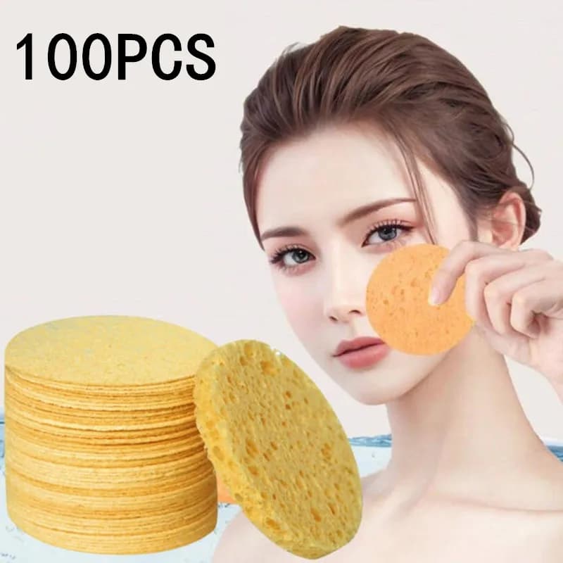 10/20/50/100 Pezzi Spugna Compatta in Cellulosa di Polpa di Legno Naturale da 6 cm per Struccare il Viso, Puff Cosmetico, Spugna per Lavaggio Viso