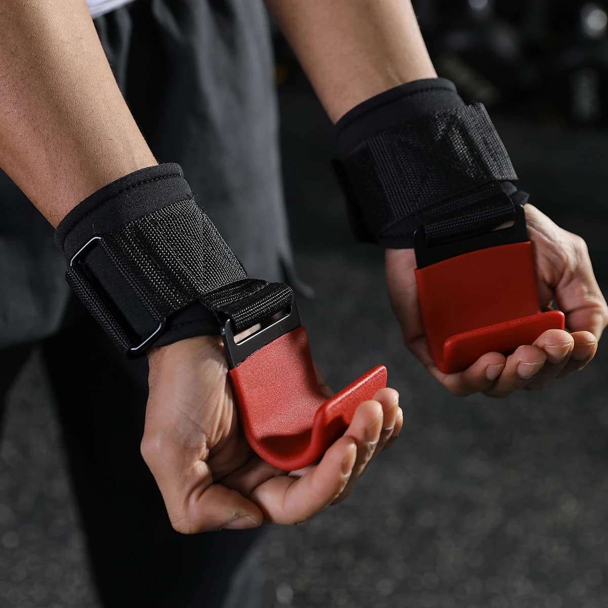 VBOSi Heavy Duty Weightlifting Hooks Wrist Strap Grips Neoprene Steel for Deadlifts Pull-ups Gym Training