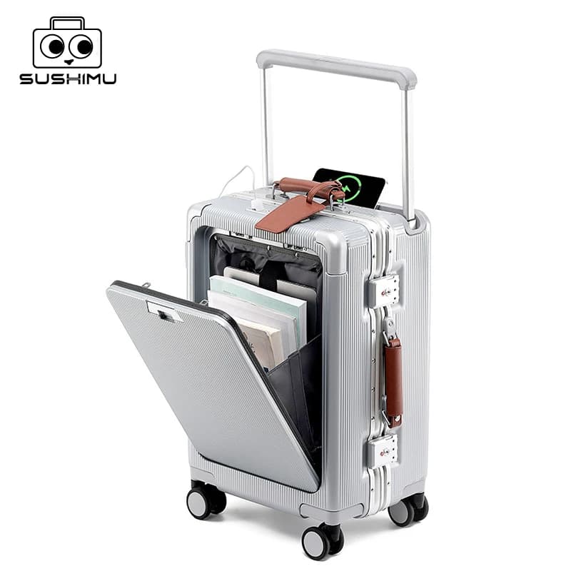 SUSHIMU Trolley largo Bagagli con apertura frontale Multifunzionale da donna 20 pollici Piccola scatola d'imbarco leggera Valigia da uomo da 24 pollici