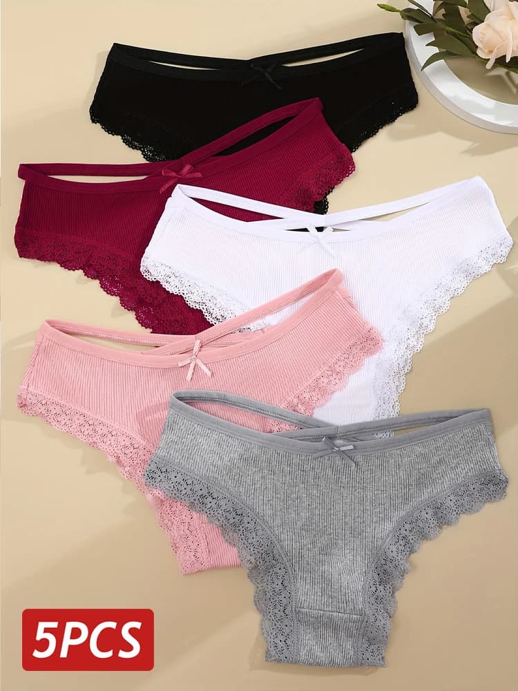 5 pieces women's cotton briefs sexy lace panties brazilian cave underwear comfortable lingerie S-XL lingerie solid color