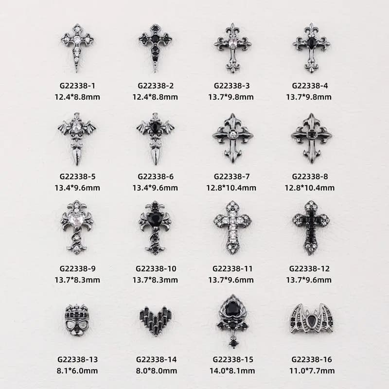 10pcs Halloween Dark Black Cross Zircon Crystal Alloy Rhinestones Jewelry Nail Art Decorations Nails Accessories Charms Supplies