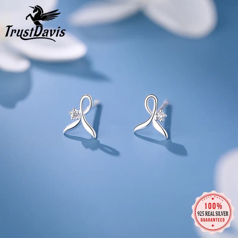 TrustDavis Reale 925 Sterling Silver Moda Dolce Sveglio Zircone Coda di Pesce Orecchini di Zirconia per Le Donne Ragazze Regalo Dei Monili DS4750