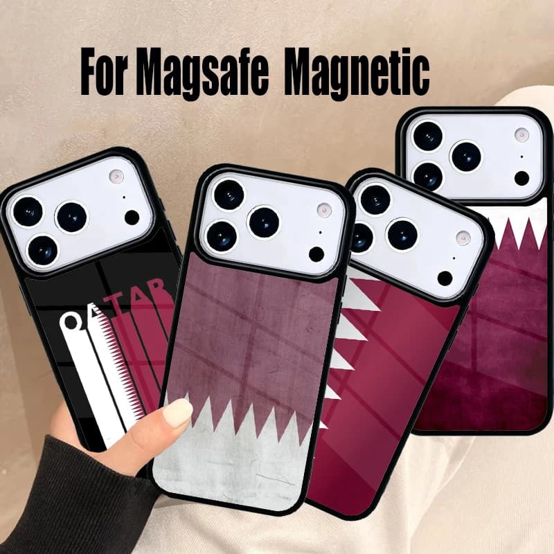 Cover per iPhone con Bandiera Nazionale del Qatar, Compatibile con Magsafe Wireless Magnetic per iPhone 17 Air 16e 15 14 13 12 11 Pro Max Plus