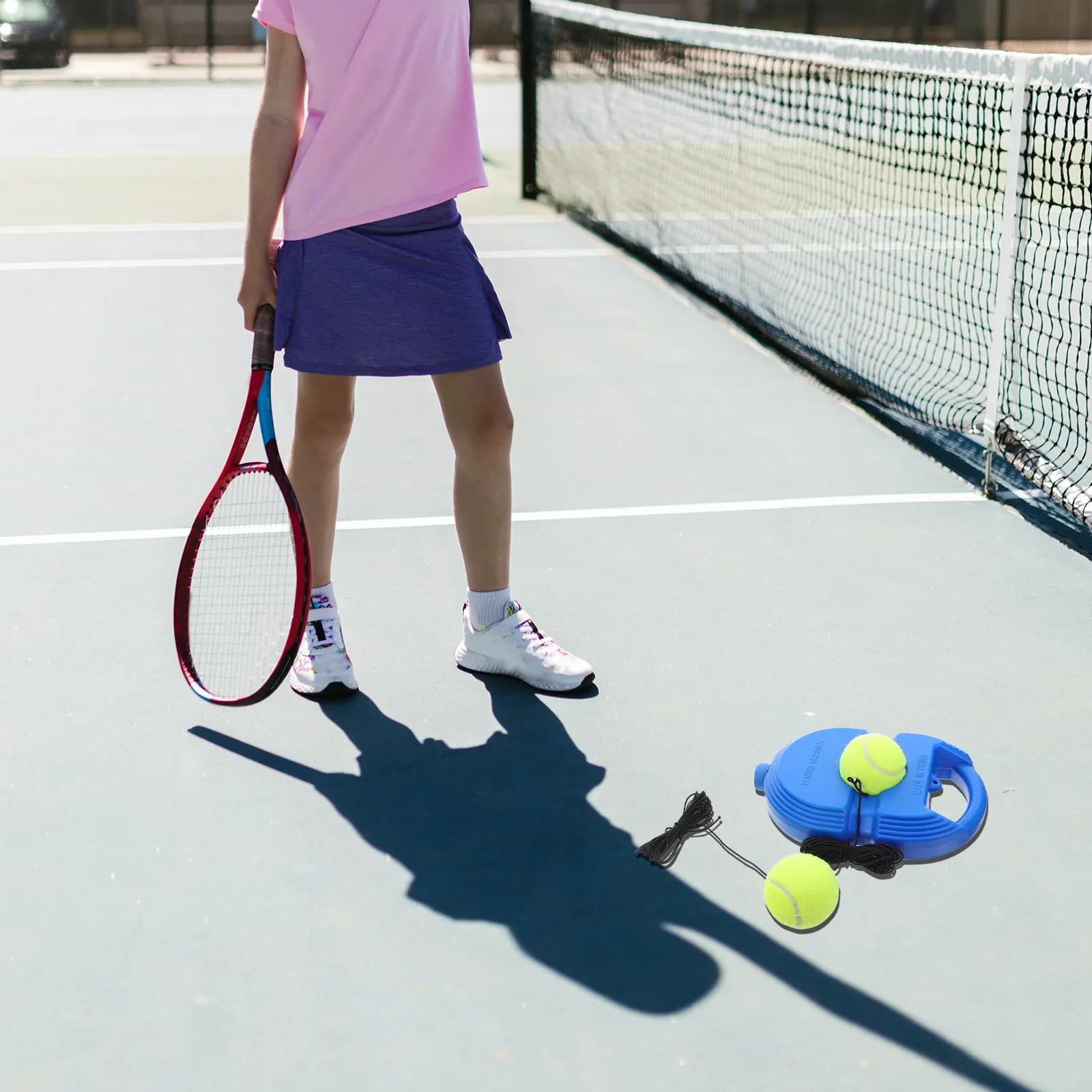 Set da 1: Trainer da Tennis con Rebounder, Palline ad Alto Rimbalzo, Base Antiscivolo, Corda Elastica - Attrezzatura Portatile per l'Allenamento del Tennis per Principianti