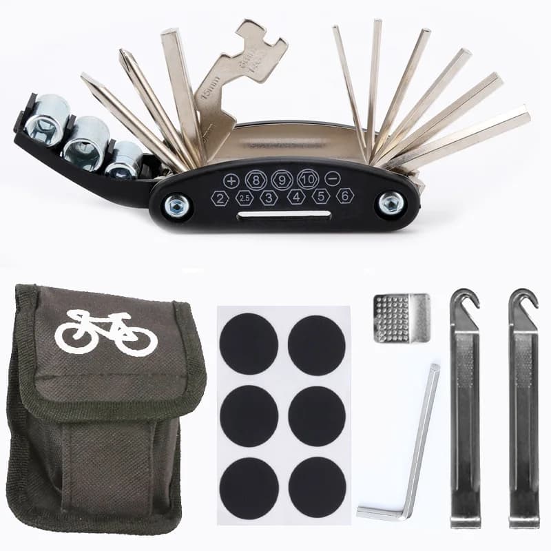 Kit di Attrezzi per Riparazione Biciclette, Accessori per Bici, Set Multiuso con Pompa e Kit Riparazione Pneumatici, Set Portatile per Bici da Montagna e Strada