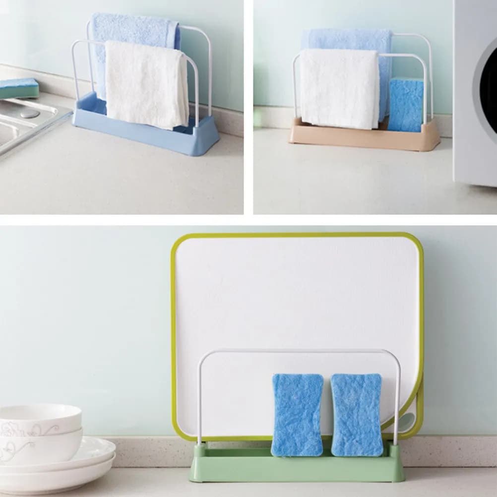 Cutting Board Rack Stainless Steel Chopping Board Holder Towel Organizer for Kitchen Countertop Space Saving Drip Tray Light
