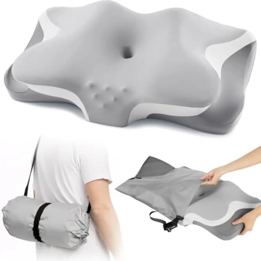 Cuscino da campeggio con sacchetto sottovuoto arrotolabile a mano - Cuscino cervicale rinfrescante per dormire, cuscini ergonomici in memory foam, cuscino per il collo