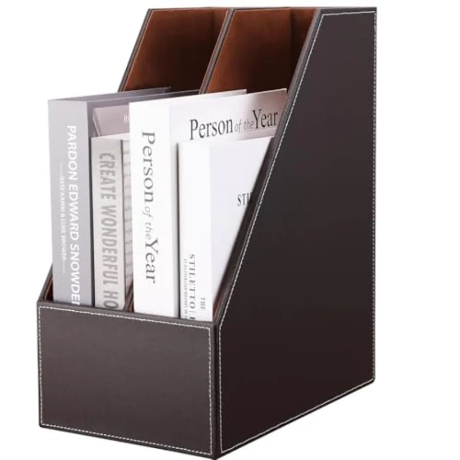 Organizzatore da scrivania in similpelle effetto legno e porta documenti, porta riviste e diari a 2 scomparti, marrone