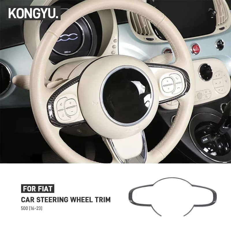 Per Fiat 500 2016-2023, Copertura Decorativa in Vera Fibra di Carbonio per Pannello Pulsanti del Volante, Adesivo per Accessori Interni