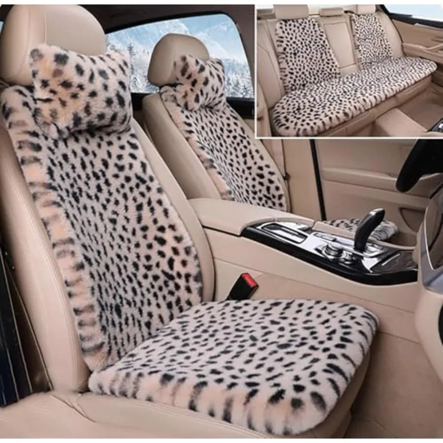 Car Seat Covers in Patent Leather, 9 Pieces Universal Anti-slip for Car, Pickup, SUV, Colour Kaki