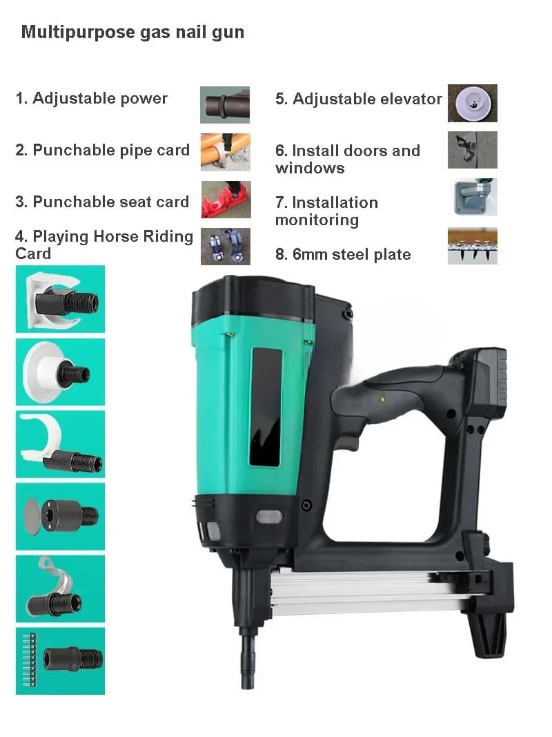 Pistola sparachiodi pneumatica con 6 ugelli Batteria al litio Cucitrice pneumatica in acciaio a gas per gocce di telaio - Set di utensili pneumatici