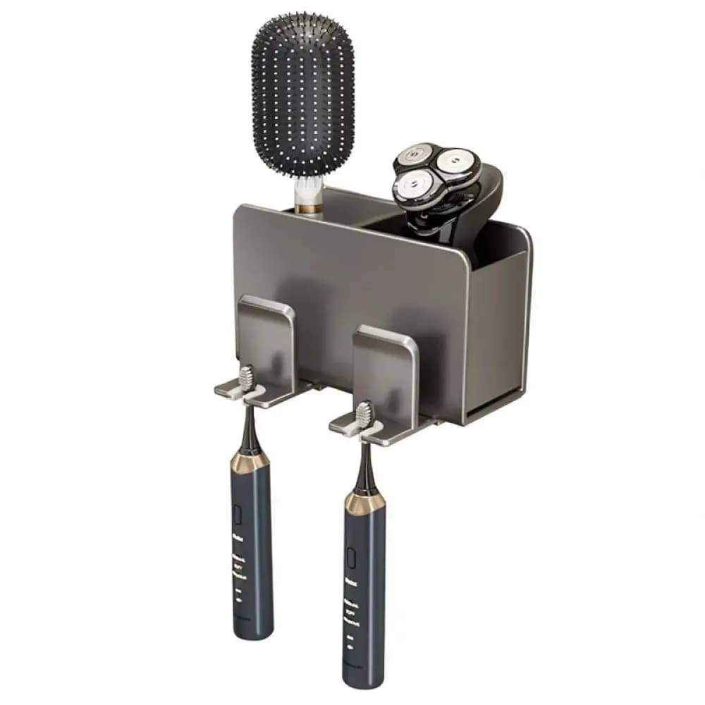 Wall Hanging Toothbrush Organizer Bathroom Storage Rack Space Aluminum Punch Free Shelf For Electric Toothbrush And Toothpaste