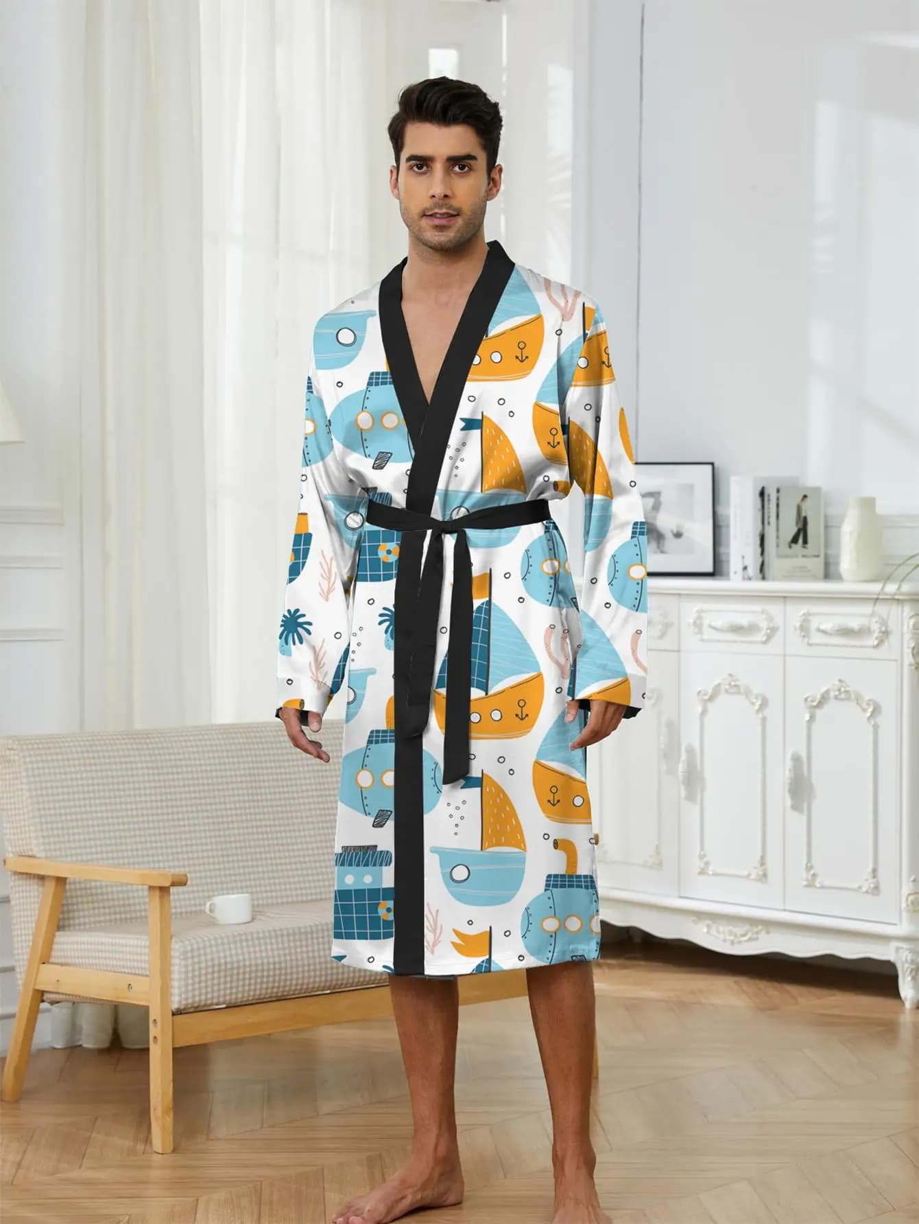 1pcs Men's Robes 2026 Spring/Summer Sleepwear Breathable dressing gown Graphic Robe man Robes Bathrobe 3D Printed