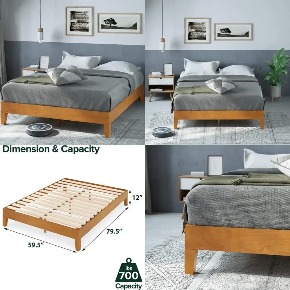 Struttura letto con piattaforma in legno Zinus Alexis Deluxe, base in legno massello, non necessita di rete a doghe, supporto a doghe in legno, facile montaggio, resistente alla ruggine