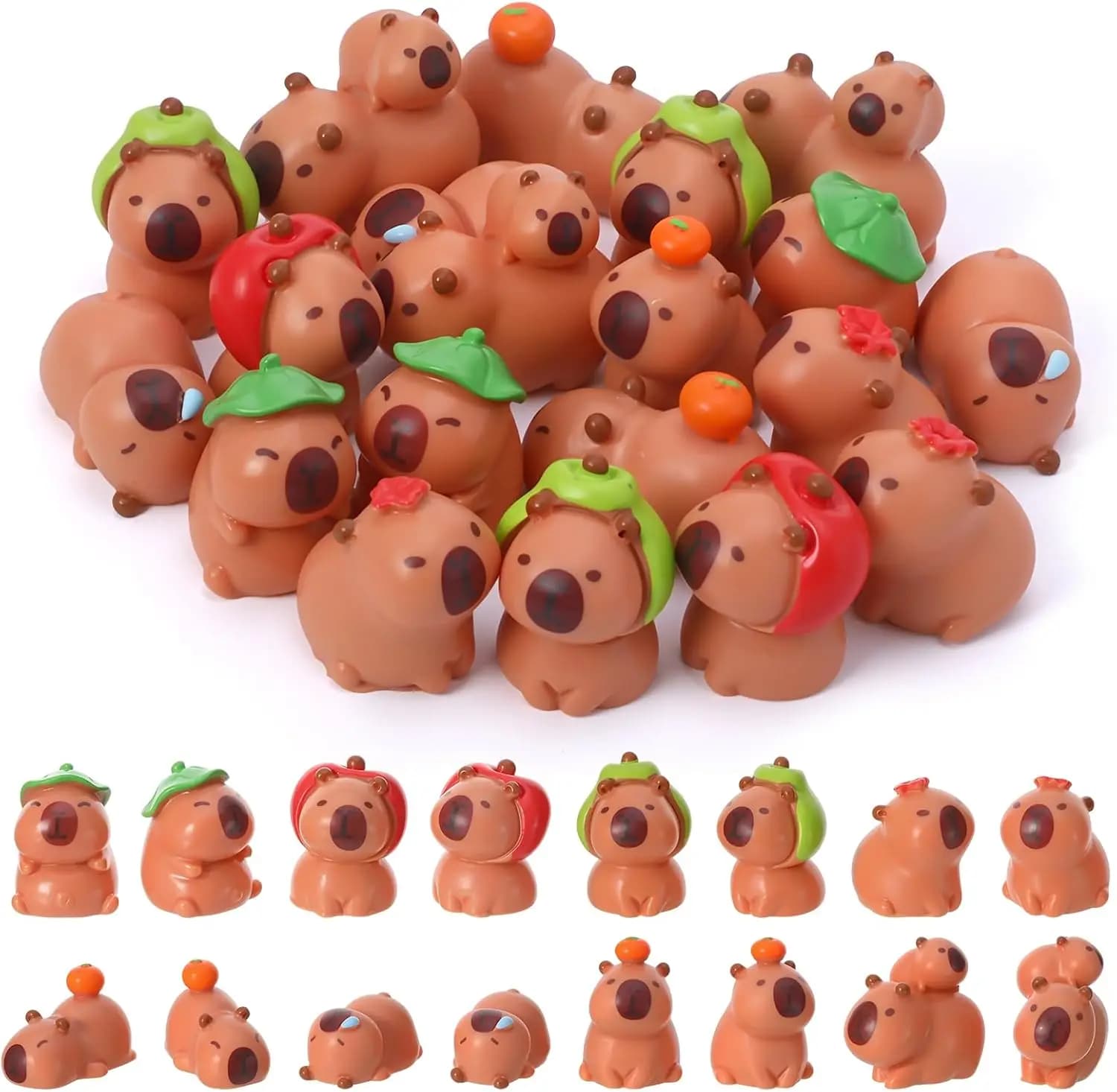 16 Pack 8 Styles Mini Resin Capybara Figures, Cute Tiny Capybara Miniatures for Dollhouse, Garden, Tabletop & Party Decor