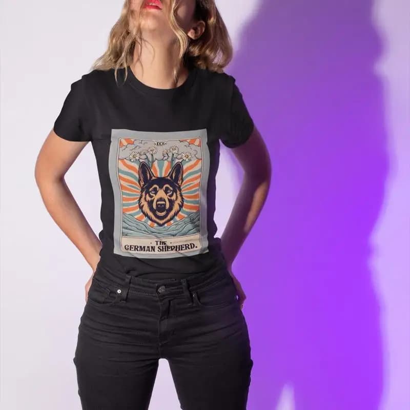 Maglietta con tarocchi pastore tedesco Amante dei cani Boho Mystic Retro Estetica Top Abbigliamento per animali Jersey
