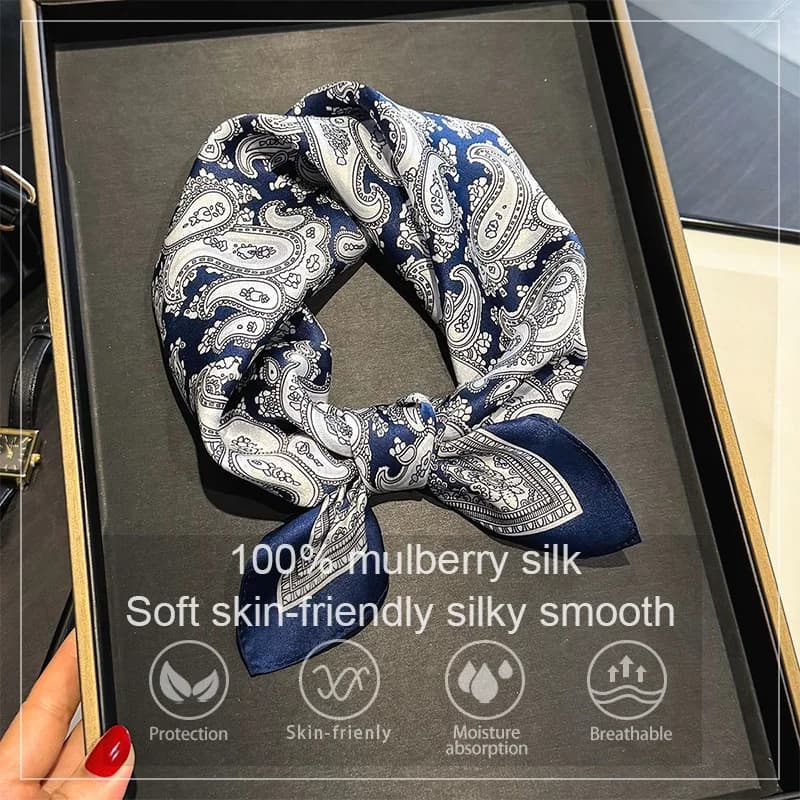 100% Women's Luxury Jasmine Silk Scarf Print paisley Bandana Scaralle Lady Neck Handkerchief Women's Handkerchief Decorative wrapper 53 cm
