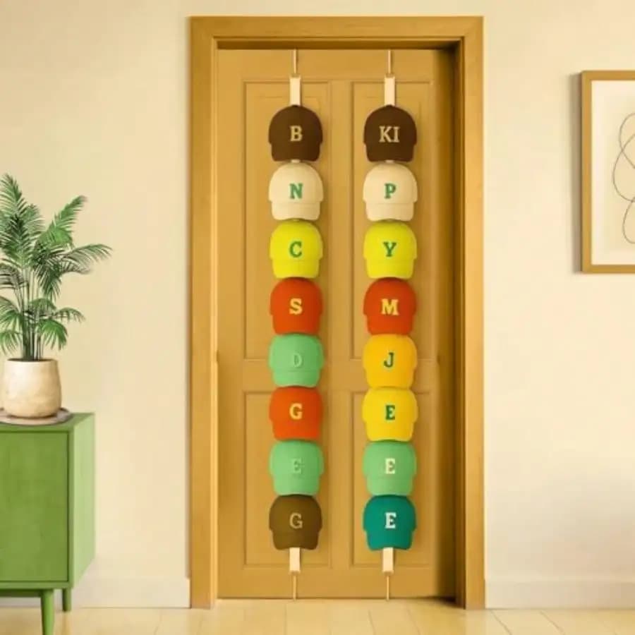 Portacappelli da appendere alla porta per 6 cappellini da baseball - Organizzatore regolabile per cappelli da baseball, porta cappelli resistente salvaspazio da appendere alla porta e sistema di appendimento