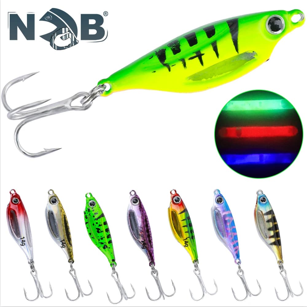 NGB 1 pz Jig Richiamo Duro 4g-20g 3D Occhio Richiamo di Pesca Sul Ghiaccio Luminoso Esca Dura Con Glow Sticks Wobblers per la Pesca Alla Spigola trota