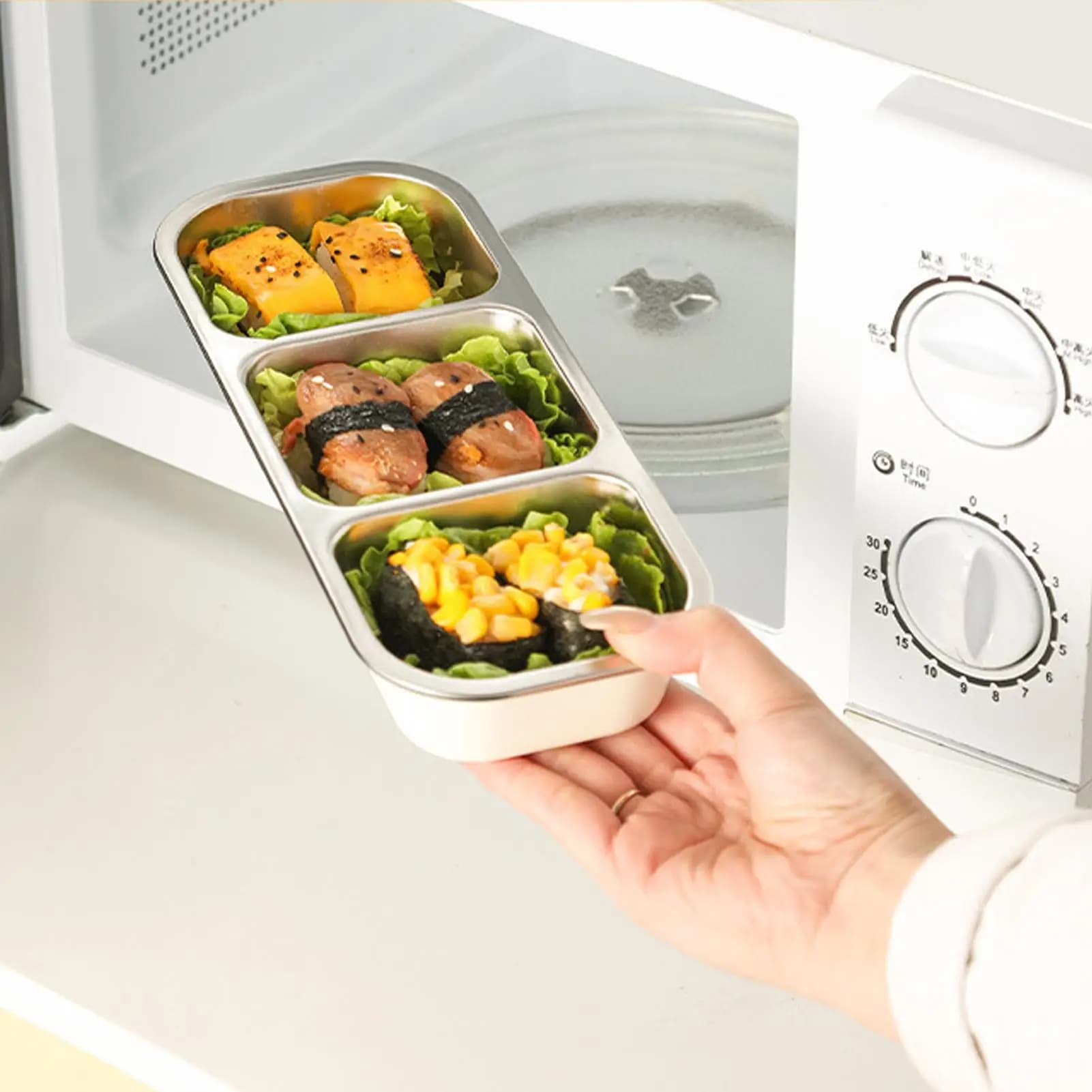 Contenitori per alimenti in acciaio inossidabile Contenitore per snack diviso Conservazione degli alimenti in metallo con coperchio per bambini Preparazione dei pasti sul posto di lavoro scolastico per adolescenti