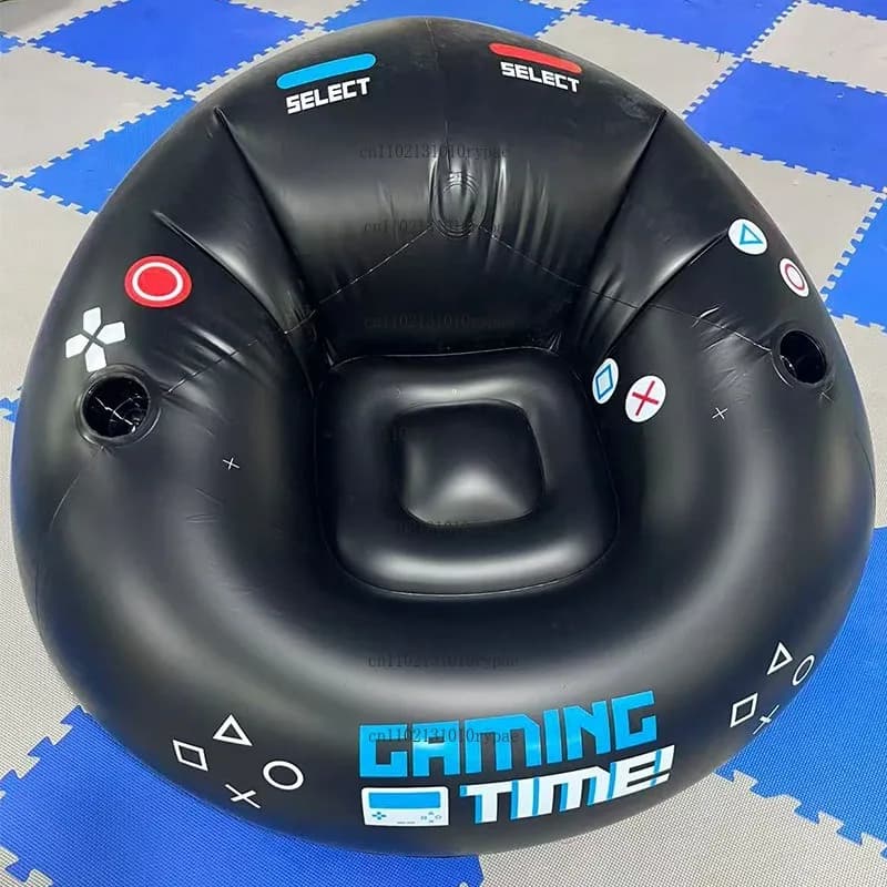 Inflatable Gaming Bean Bag Chair for Kids with Cup Holder and Side Pocket, Black